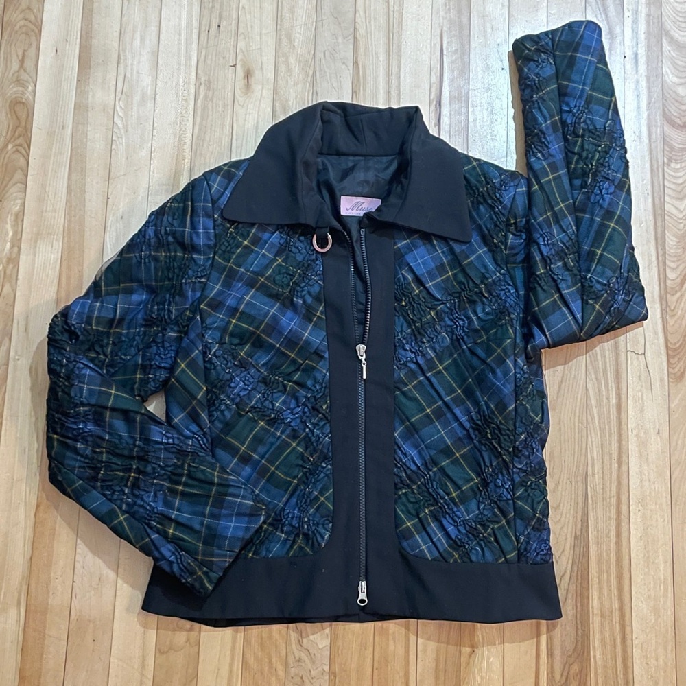 Muse by Christian Chenail Ruched Plaid Long Sleeve Wool Blend Jacket - Sz 10